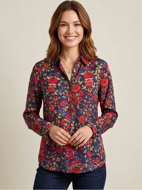 Lauren Ralph Lauren Floral Button-Front Long Sleeve Boho Shirt Top, Size M, NWT